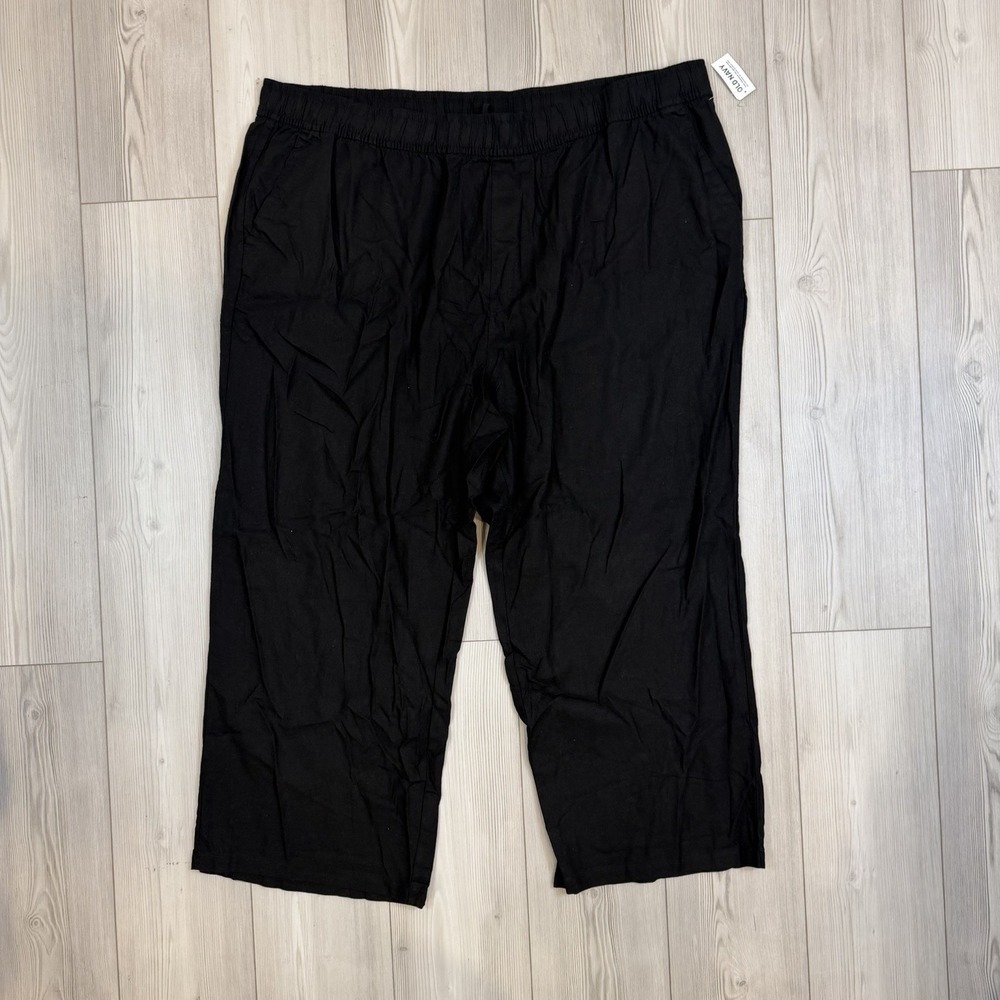 NWT Old Navy‎ Black High-Waisted Linen-Blend Wide-Leg Pants 4X Boho 560834